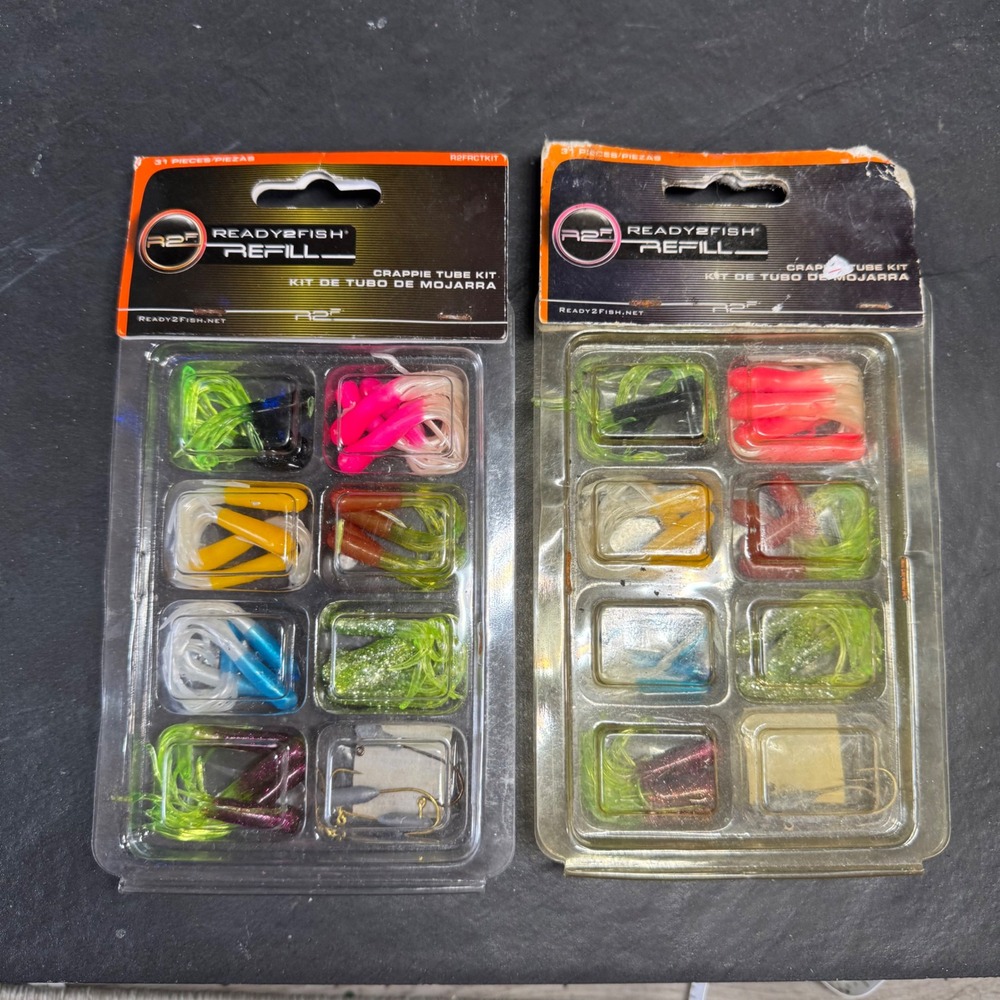 Ready2Fish Crappie Tube Kit 31 Pieces Refill Soft Plastic Lures Jigs Lot of 2